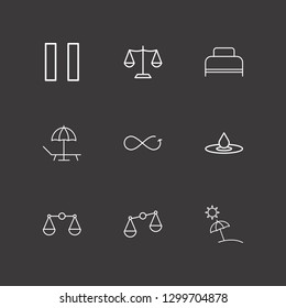 Outline 9 relaxation icon set. pause, balance, bed and drop vector illustration