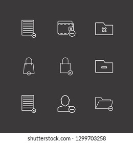 Outline 9 remove icon set.document, shopping bag , user and wallet vector illustration