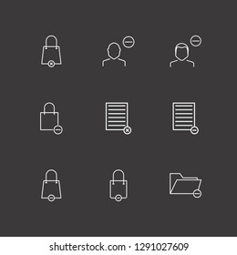 Outline 9 remove icon set.folder,document, shopping bag and remove user vector illustration