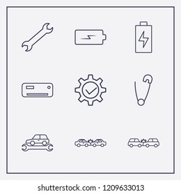 Outline 9 repair icon set. gear check, wrench, car service and air conditioning vector illustration