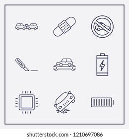 Outline 9 repair icon set. car service, plaster, stationery knife and forbidden taxi vector illustration