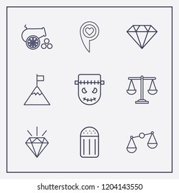 Outline 9 rock icon set. cannon, diamond, salt and mountain in flag vector illustration