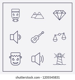 Outline 9 rock icon set. balance, guitar, diamond and lighthouse vector illustration