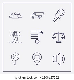 Outline 9 rock icon set. sound, balance, lighthouse and microphone vector illustration