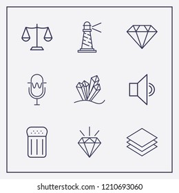 Outline 9 rock icon set. salt, lighthouse, diamond and sound vector illustration