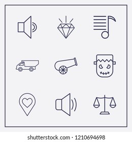 Outline 9 rock icon set. balance, sound, dump truck and cannon vector illustration