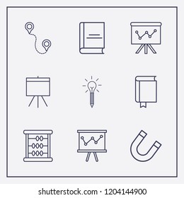 Outline 9 school icon set. board in analytics, magnet, board and math vector illustration