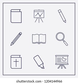Outline 9 school icon set. marker, bible, pencil and book vector illustration