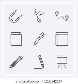 Outline 9 school icon set. book, pen, pencil and distance vector illustration