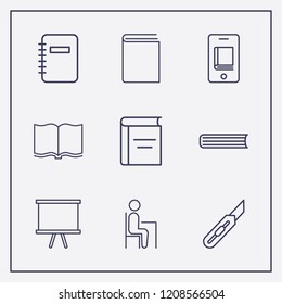 Outline 9 school icon set. book, online learning, board and notebook vector illustration