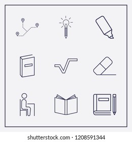 Outline 9 school icon set. idea with pencil, book, marker and eraser vector illustration