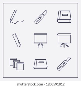Outline 9 school icon set. pencil, board, ruler and book vector illustration