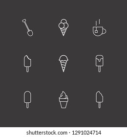 Outline 9 scoop icon set. tea, shovel and ice cream vector illustration
