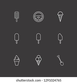 Outline 9 scoop icon set. ice cream, shovel and machine steering vector illustration