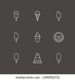 Outline 9 scoop icon set. machine steering, cone and ice cream vector illustration