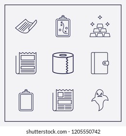 Outline 9 sheet icon set. toilet paper, newspaper, clipboard with tactic and halloween ghost vector illustration