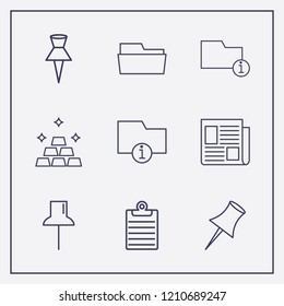 Outline 9 sheet icon set. gold, paper pin, information folder and folder vector illustration