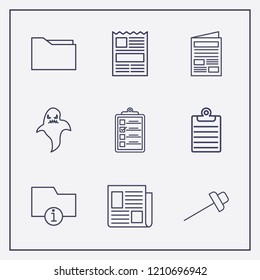 Outline 9 sheet icon set. paper pin, information folder, folder and halloween ghost vector illustration