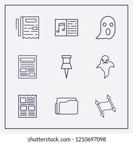 Outline 9 sheet icon set. folder, ghost, paper pin and halloween ghost vector illustration