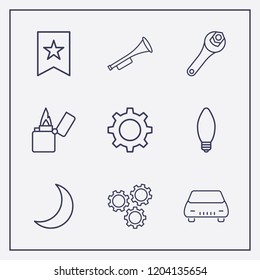 Outline 9 shiny icon set. car, moon, wrench and setting vector illustration