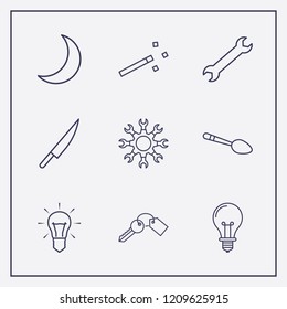 Outline 9 shiny icon set. key, wrench, spoon and setting vector illustration
