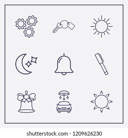 Outline 9 shiny icon set. pen, setting, bell and key vector illustration