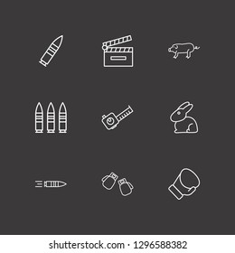 Outline 9 shot icon set. meters tool, rabbit, boxing gloves and bullet vector illustration