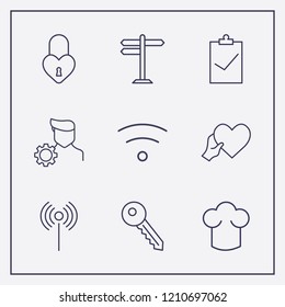 Outline 9 sign icon set. account settings, key, wifi and chef hat vector illustration