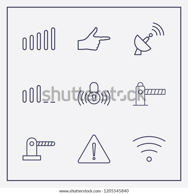 Outline 9 signal icon set. wifi, lock\
signal, finger right and antenna vector\
illustration