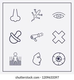Outline 9 skin icon set. hair dryer, close, halloween eye and nose vector illustration