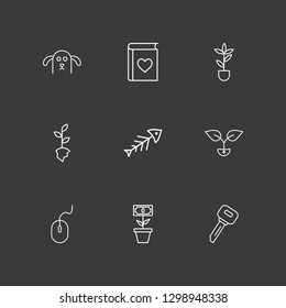 Outline 9 small icon set. plant, key, money tree plant and favorite book vector illustration