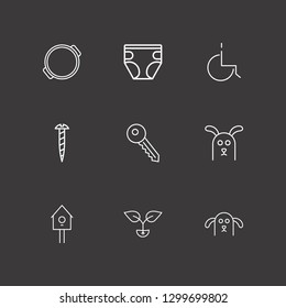 Outline 9 small icon set. pot, diapers, plant and screw vector illustration