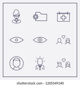 Outline 9 smile icon set. user, businessman, medical billboard and eye vector illustration