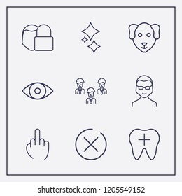 Outline 9 smile icon set. glasses man, tooth, eye and clean vector illustration
