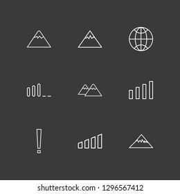 Outline 9 snow icon set. mountain, exclamation, globe and signal bars vector illustration