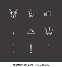 Outline 9 snow icon set. mountain, fox, signal bars and exclamation vector illustration