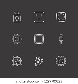 Outline 9 socket icon set. outlet, cpu, smart plug and plug vector illustration