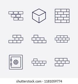 Outline 9 solid icon set. safe, wall and cube vector illustration