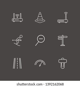 Outline 9 speed icon set. speedometer, skiing, road and road traffic vector illustration