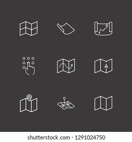 Outline 9 stained icon set. map, old map, paper and pressing number vector illustration