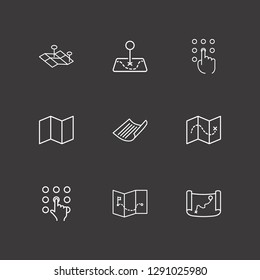 Outline 9 stained icon set. map, paper, old map and pressing number vector illustration