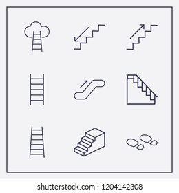Outline 9 step icon set. stairs, escalator up, footprint and ladder vector illustration