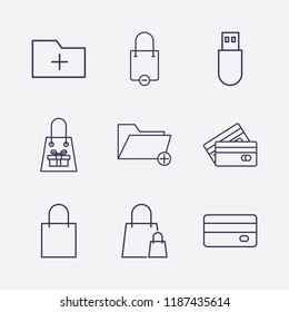 Outline 9 store icon set. shopping bag, credit card, usb, shopping bag remove and add folder vector illustration