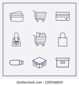 Outline 9 store icon set. box, shopping cart, usb and credit card vector illustration