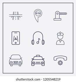 Outline 9 street icon set. overpass, police, car and parking barrier vector illustration