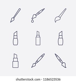 Outline 9 stroke icon set. brush, lipstick and paint brush vector illustration