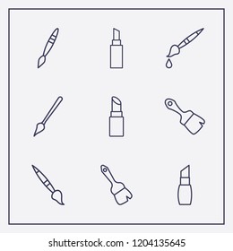 Outline 9 stroke icon set. brush, lipstick and paint brush vector illustration
