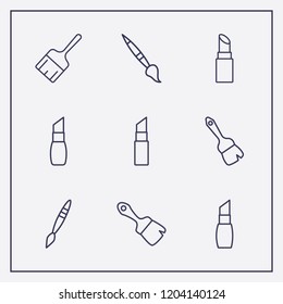 Outline 9 stroke icon set. paint brush, brush and lipstick vector illustration