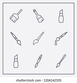 Outline 9 stroke icon set. paint brush, lipstick and brush vector illustration