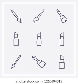 Outline 9 stroke icon set. paint brush, lipstick and brush vector illustration
